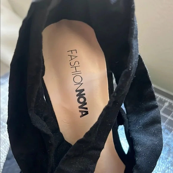 Black Platform Heels with Wrap Straps - Picture 2 of 7